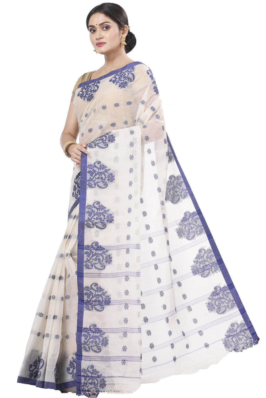 Blue Pure Cotton Botgach Tant Saree (520)